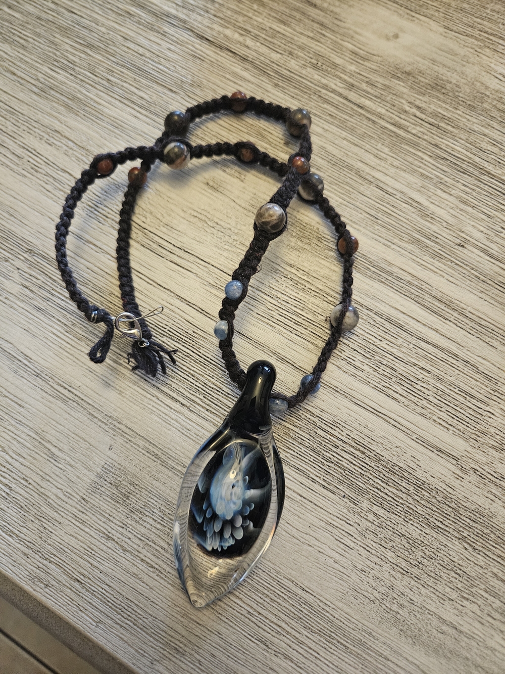 Handmade Black and Blue Glass Pendant Necklace